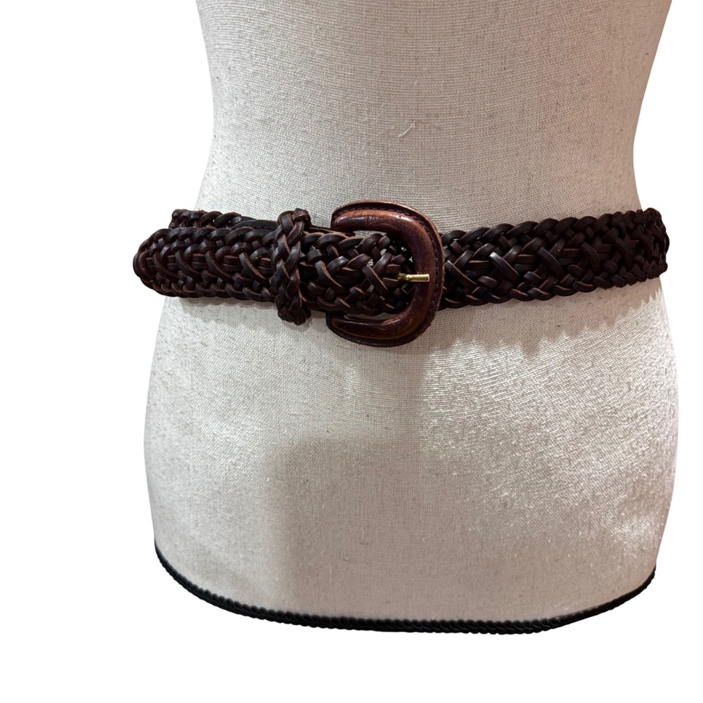 Brooks Brothers Dark Brown Braided Genuine Leather Belt Size 27 Woven 2709